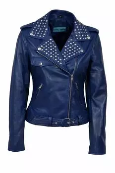 Новая женская синяя куртка из натуральной овчины ручной работы стильная мотоциклетная байкерская S синий