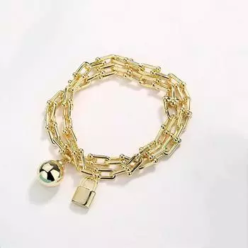 Новая Женская Стерлингового Серебра S925 Хип-Хоп Рок U-образный Замок, Браслет-подвеска с Шариком, Роскошный Бренд Ювелирных Изделий Пара Праздничный Подарок Co