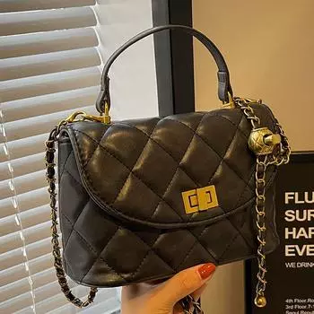 Новая женская сумка 2024 года, популярный модный тренд, сумка-мессенджер, нишевый дизайн, осенне-зимняя портативная сумка с цепочкой из бриллиантов чёрный