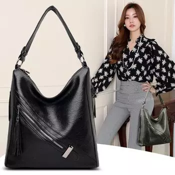 Новая женская сумка, большая вместимость, вертикальная женская сумка-тоут, модная женская сумка на одно плечо с кисточкой и молнией