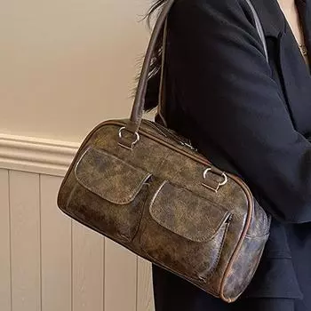 Новая женская сумка через плечо и подмышку Niche Retro, повседневная горизонтальная портативная сумка на молнии чёрный