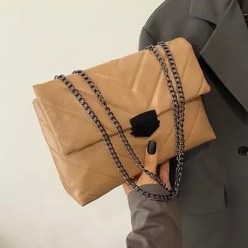 Новая женская сумка через плечо из искусственной кожи Lingge Design, сумка через плечо для женщин, большая вместимость, сумка-мессенджер на цепочке под мышкой 27x8x19cm чёрный