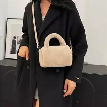 Новая женская сумка через плечо из плюшевой ткани, модная маленькая откидная сумка с пушистым мехом, осенне-зимние женские сумки, дизайнерские сумки