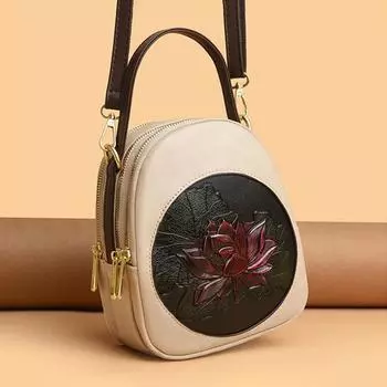 Новая женская сумка через плечо Lotus в китайском стиле осень-зима 2025 года, новая модная многослойная сумка через плечо с тиснением в стиле ретро чёрный