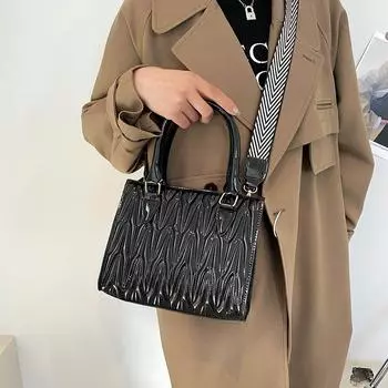 Новая женская сумка через плечо, модная, однотонная, повседневная, с широким ремнем через плечо, сумка через плечо из искусственной кожи, большая вместимость, женская сумка (20cm<Max Length<30cm)