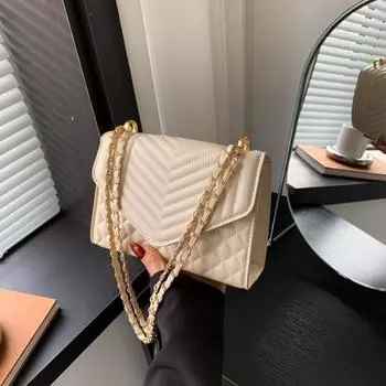 Новая женская сумка через плечо Премиум женская сумка 2024 года Популярная цепочка Маленькая квадратная сумка Сумка через плечо в форме ромба Сумка через плечо белый