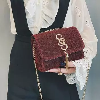 Новая женская сумка через плечо с блестками, модная маленькая квадратная сумка-мессенджер с цепочкой чёрный