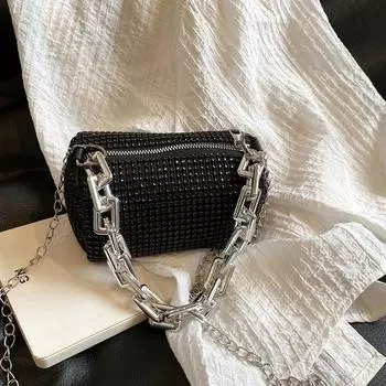 Новая женская сумка через плечо сумка через плечо для дам блестящий ромбовидный дизайн сумка кошелек одинарная подушка сумка через плечо 15x8x9cm серебряный