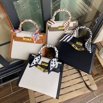 Новая женская сумка через плечо Temperament из холста с кожаной сумкой, контрастная кожаная сумка, модная сумка через плечо с пряжкой 28x13x22cm кислотные зеленого