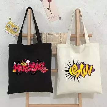 Новая женская сумка через плечо Ulzzang с забавным мультяшным письмом в стиле Харадзюку, готическая школьная сумка Y2k, холщовая сумка большой вместимости, повседневная сумка-шоппер 24*26cm