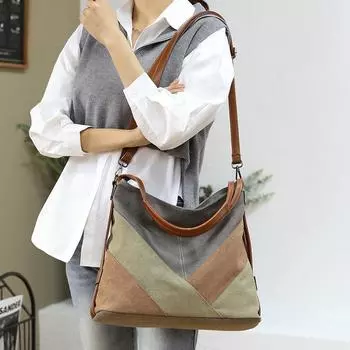 Новая женская сумка из холста, повседневная, контрастного цвета, вместительная, многофункциональная, через одно плечо