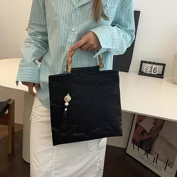 Новая женская сумка из искусственной кожи с деревянной ручкой, мягкая ткань, высококачественная текстура, изысканный принт, усиливающий темперамент