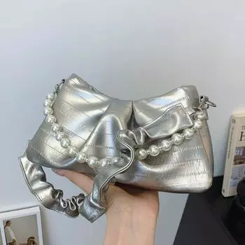 Новая женская сумка из китайского бисера 2024 года, новая летняя сумка-мессенджер с цепочкой, плиссированная сумка через подмышку чёрный