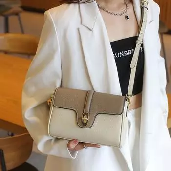 Новая женская сумка из коровьей кожи с верхним слоем контрастного цвета, универсальная сумка через плечо для поездок на работу