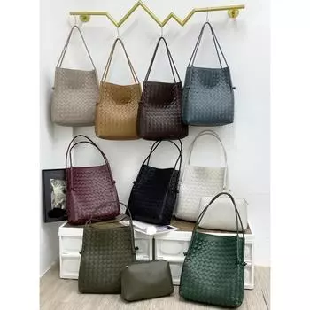 Новая женская сумка из коровьей кожи, плетеная корзина для овощей, большая вместимость, сумка через плечо на одно плечо, плетеная для женщин 29x10x32cm кофейный