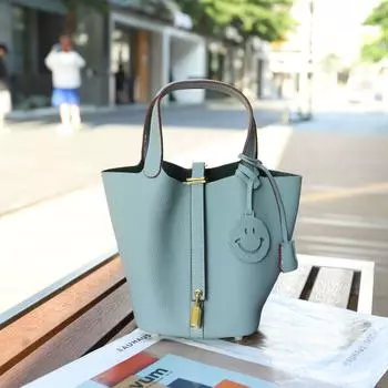 Новая женская сумка из крафт-корзины, кожаная сумка-мешок, ручная сумка на плечо, сумка-ведро с узором личи 14cm алиса синий