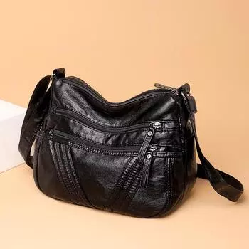 Новая женская сумка из мытой кожи, сумка через плечо среднего возраста, мягкая кожаная косая сумка для матери с множеством карманов