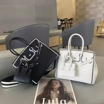 Новая женская сумка из натуральной кожи Swift Leather 25 Mock Phantom Head Layer Leather Platinum Bag Handheld Single Shoulder Cross Bag 25x15x19cm чёрный