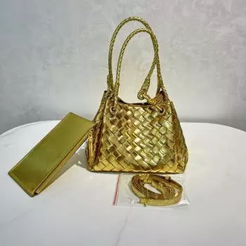 Новая женская сумка из натуральной кожи, модная классическая плетеная сумка, позолоченная веревка, парашют, одно плечо, диагональная сумка с перекрестными краями 21x17x16.5cm зелёный