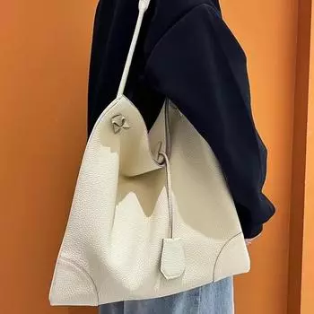 Новая женская сумка из натуральной кожи с верхним слоем из коровьей кожи с рисунком личи, повседневная большая пустая сумка-тоут из линь, сумка-тоут с накладной 34x2x33cm темно-коричневого