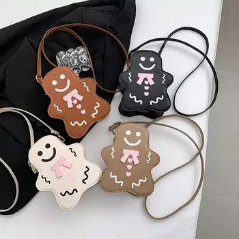 Новая женская сумка Kawaii, сумка с мультяшным принтом, женская сумка через плечо, маленькая сумка-кошелек для телефона из искусственной кожи 14.5x7x20cm чёрный