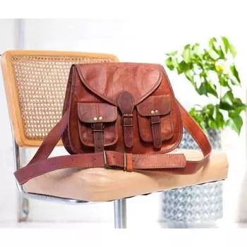 Новая женская сумка-мессенджер из натуральной козьей кожи, винтажная сумка через плечо ручной работы 10 x 13 x 3.5 in коричневый