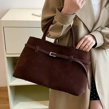 Новая женская сумка, модная универсальная ретро-сумка из замши, сумка для поездок на работу, нишевый дизайн, портативная сумка через плечо коричневый