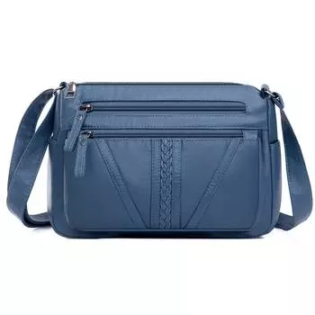 Новая женская сумка на плечо из промытой водой кожи, мягкая кожаная сумка через плечо, винтажная модная простая многослойная женская сумка для мам среднего возраста 26x10x18cm синий