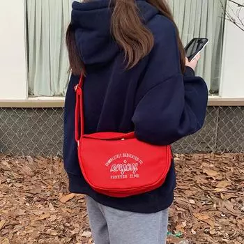 Новая женская сумка Niche Design Texture American Letter Embroidery Single-shoulder Crossbody Bag Ins Solid Color Universal