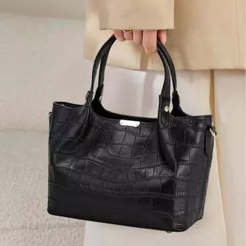 Новая женская сумка с рисунком под крокодила, большой вместимости, однотонная, из высококачественной коровьей кожи.