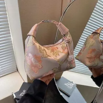 Новая женская сумка с вышивкой в китайском стиле 2024 года, новая модная сумка-мессенджер на одно плечо в иностранном стиле с принтом, переносная сумка для пельменей 23*10*13 бордовый