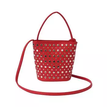 Новая женская сумка с заклепками, модная крутая модная сумка на плечо, новая сумка-ведро, сумочка красный