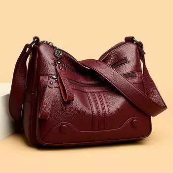 Новая женская сумка среднего возраста, многослойная, большая вместимость, мягкая кожа, атмосферные, универсальные сумки через плечо для женщин чёрный