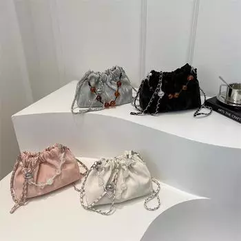 Новая женская сумка-сумка в китайском стиле с отделкой из бисера и нишевым дизайном, корейская версия, простая сумка-ведро, модная сумка через плечо с цепочкой