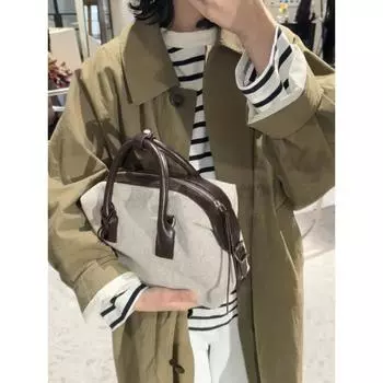 Новая женская сумка-тоут, сумка-тоут Niche High-end Light Luxury Linen Contrast Color Bowling Leather Casual Bag For Women 33-11-22cm коричневый