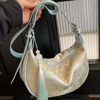 Новая женская сумка в китайском стиле, большая вместимость, летняя сумка через плечо 2024 года, модная сумка-седловидная сумка-пельмень