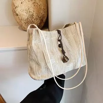 Новая женская сумка в китайском стиле в национальном стиле большой вместимости 2024 года, летняя новая сумка через плечо и подмышки из ткани, дизайнерская портативная сумка бежевый