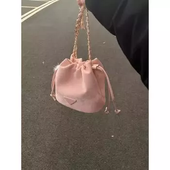 Новая женская сумка-ведро Heart Cherry Blossom Powder Crossbody, женская сумка через плечо с завязками на цепочке, универсальная маленькая сумка