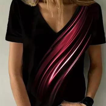 Новая женская свободная футболка в стиле досуга с цветным рисунком и V-образным вырезом, женская модная футболка, быстросохнущая одежда, модная футболка для отдыха 2XS