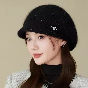 Новая женская теплая зимняя шапка, модная уличная шапка для женщин, повседневная вязаная шапка с плюшевой флисовой подкладкой 55cm-58cm чёрный