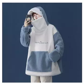 Новая женская толстовка с капюшоном «Аутичная акула»: Мягкий, милый флис из овечьей шерсти с бархатом, идеально подходит для осени и зимы XL синий