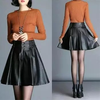 Новая женская юбка черная из натуральной кожи ручной работы, расклешенная, стильная праздничная одежда S чёрный