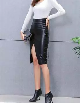 Новая женская юбка черная стильная ручная работа из натуральной кожи ягненка праздничная одежда мягкая S чёрный