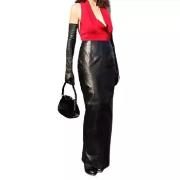 Новая женская юбка длинная черная ручная работа из натуральной кожи ягненка стильная вечерняя мягкая S чёрный