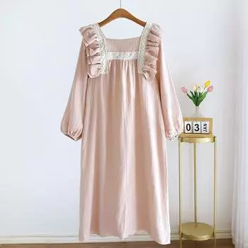 Новая женская юбка для сна из 100% хлопка, весна/лето, женская юбка в стиле «дворец» с оборками и длинными рукавами, однотонная длинная юбка M розовый