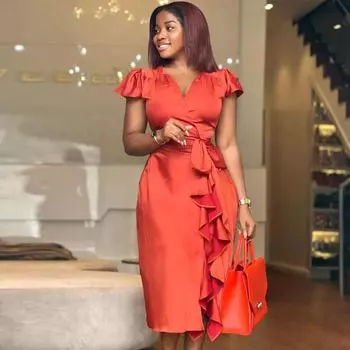 Новая женская юбка однотонная с запахом на бедрах с оборками и листьями, платье большого размера для женщин S оранжевый