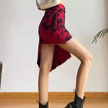 Новая женская юбка с высокой талией в стиле тай-дай, сексуальная юбка с завышенной талией в стиле Spice Girl, юбка с запахом на бедрах в модной сексуальной одежде S красный