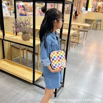 Новая женская уличная трендовая милая сумка через плечо в клетку с изображением смайлика модная универсальная сумка-мессенджер разноцветный