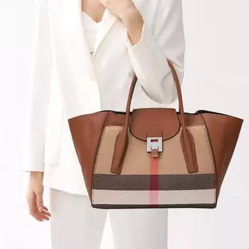 Новая женская винтажная клетчатая сумка большой вместимости, повседневная универсальная сумка из холста и коровьей кожи