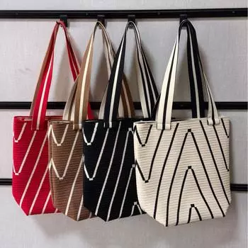 Новая женская вязаная сумка-тоут: Большая вместимость, универсальная сумка, наплечная и ведеркообразная бежевый